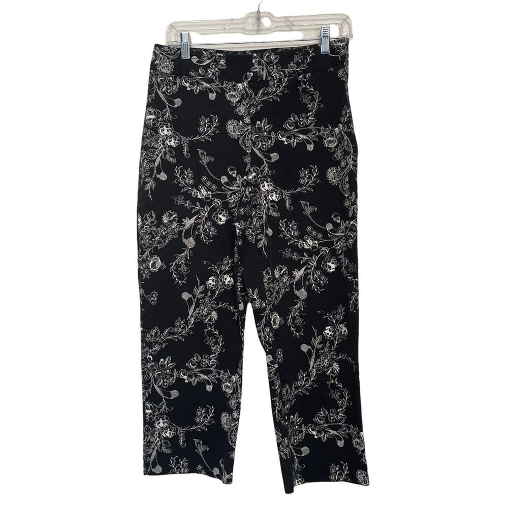 Rafaella Black White Floral Cropped Pants Size 8